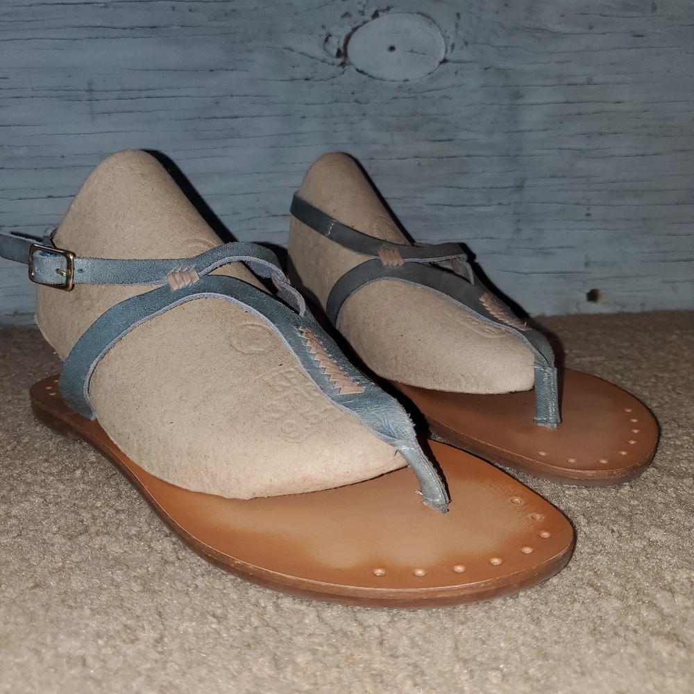 Zigi Artisan Leather Handcrafted Thong Toe Sandal, Size 10, Blue & Tan